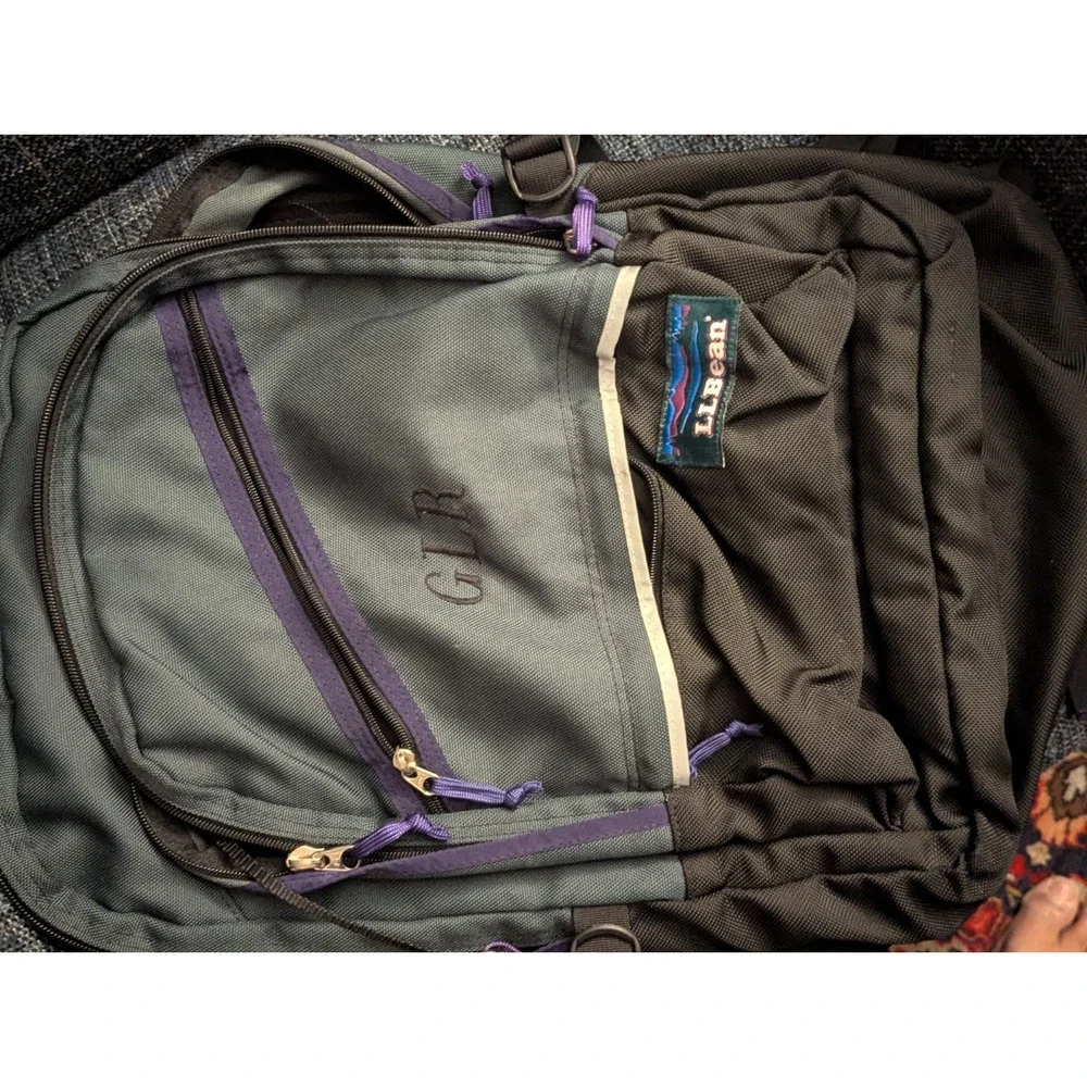 Vintage LL Bean Continental‎ Green Purple & Black School Backpack Large Monogram
